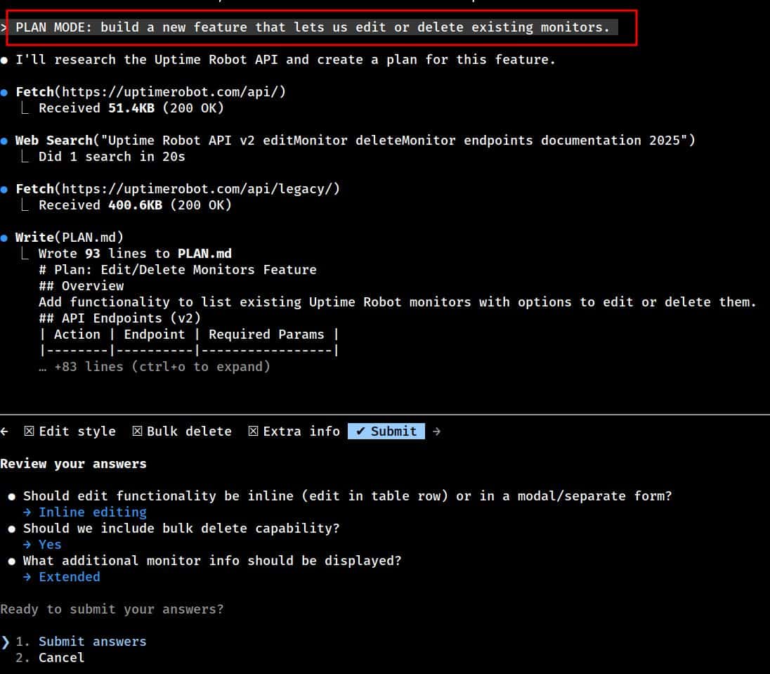 Claude Code Plan Mode interface
